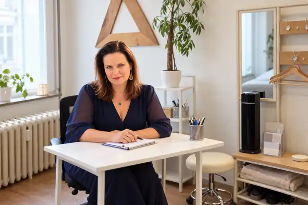 Delphine Roshardt at her desk at the Crystaluz centre