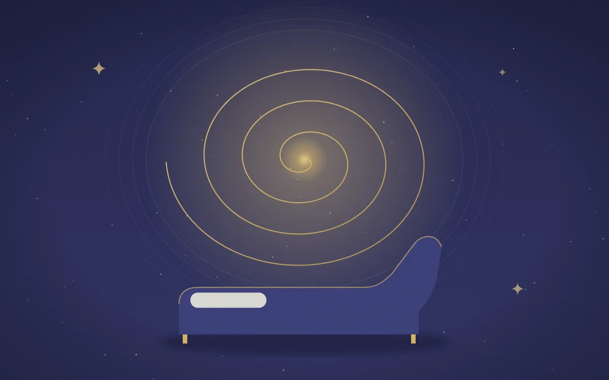 Illustration: a soft spiral of light above a reclining chair