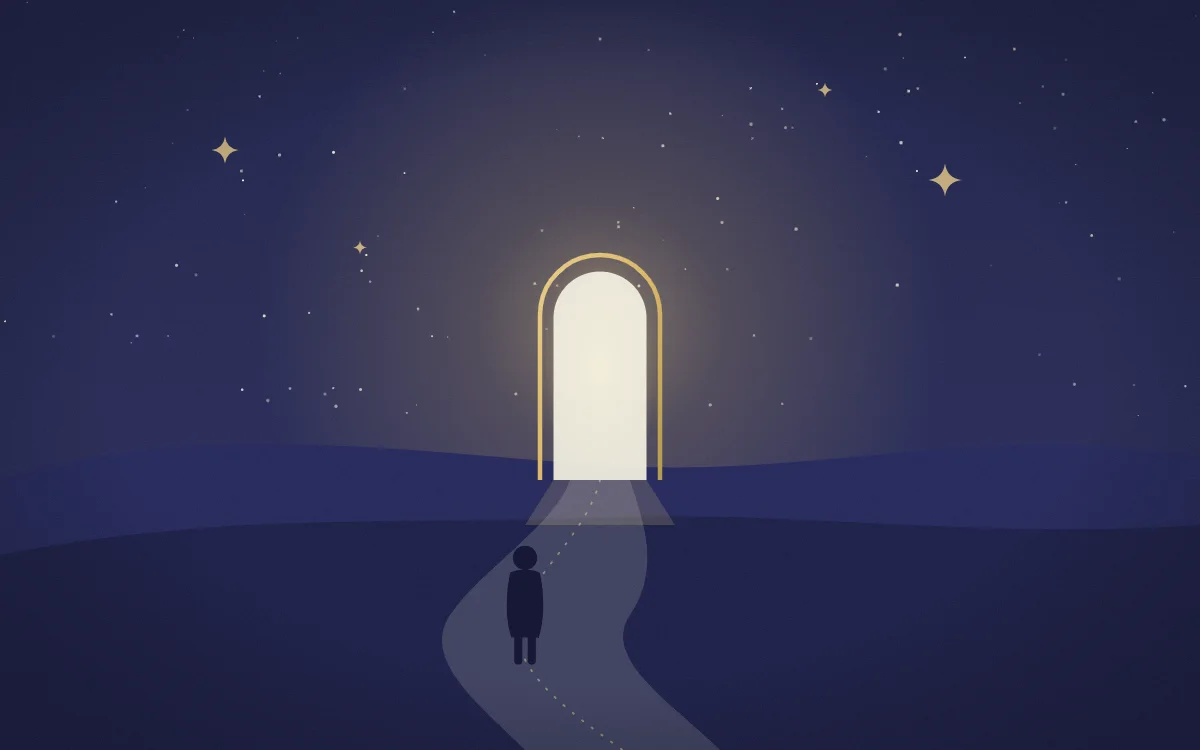 Illustration: a path leading to a glowing doorway